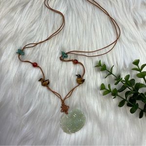 Jade tiger eye agate green quartz rope necklace